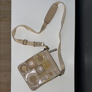 Vintage Beige Crossbody Bag with Circle Design